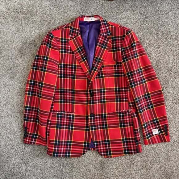 OPPOSUITS Red Tartan Plaid Lumberjack Suit Sz 42 - Picture 4 of 14